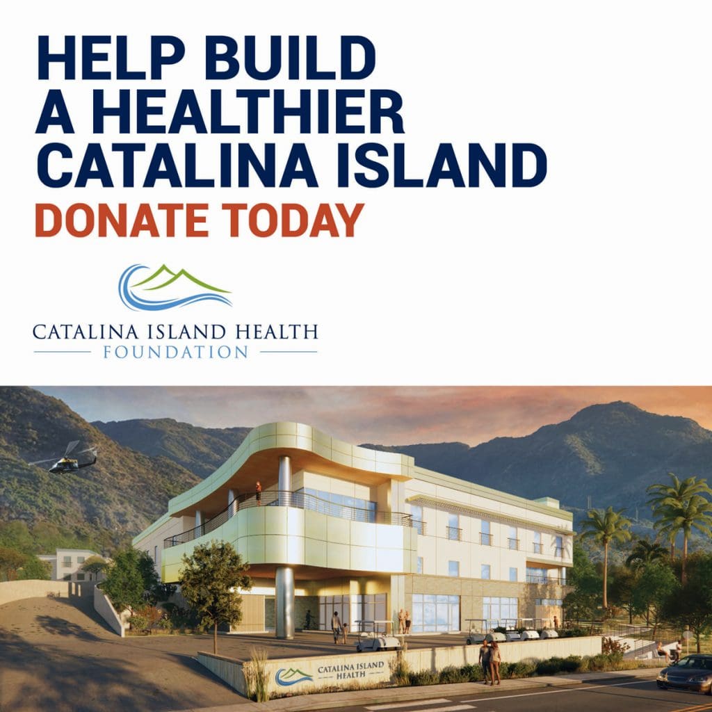 Illustration of a proposed medical building for Catalina Island Health Foundation, set against a mountainous backdrop. Join the mission to create a healthier Catalina Island. Donate Today.